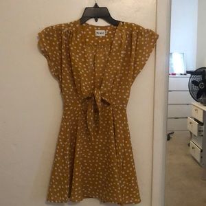 Yellow polka dot tie front dress with side zipper